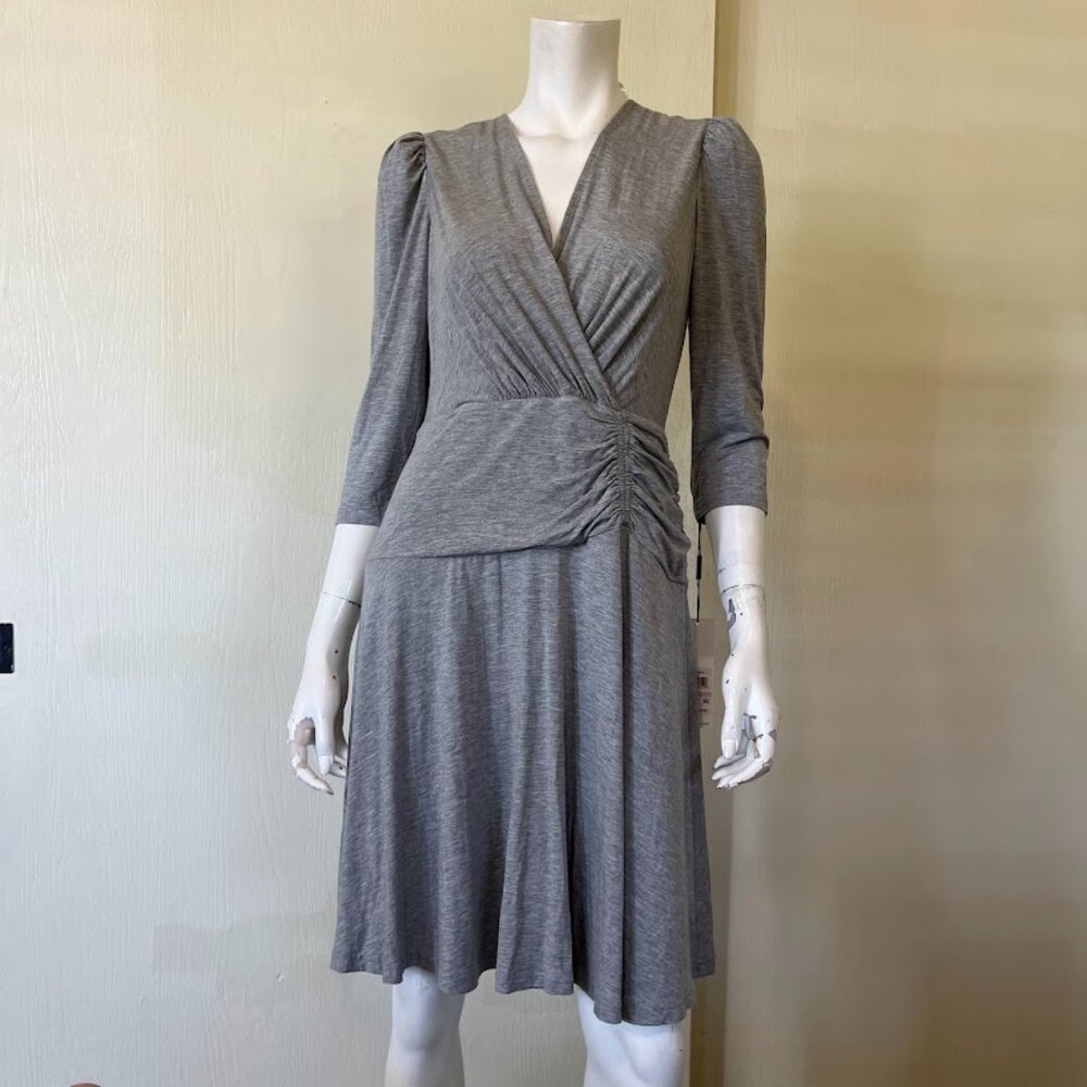 Calvin Klein Heather Gray Faux-Wrap Midi Dress
